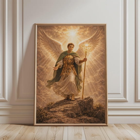 Archangel Raphael Wall Art, Biblical Art Print, Religious Art, Christian Poster For Home Decor