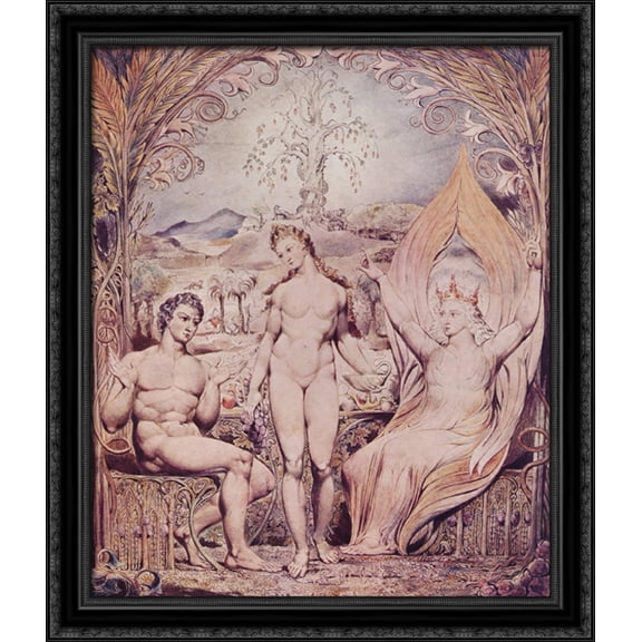 Archangel Raphael with Adam and Eve 28x34 Large Black Ornate Wood Framed Canvas Art by William Blake
