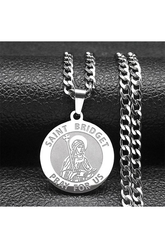 Archangel Saint Barbara Pray for Us Necklace for Women Men Golden Color 14K Yellow Gold Amulet Medal Chain Jewelry colares