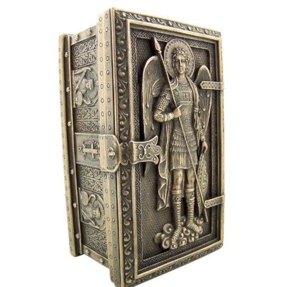 Archangel Saint St Michael Cold Cast Bronze Rosary Relic or Keepsake Case Framed Trinket Box