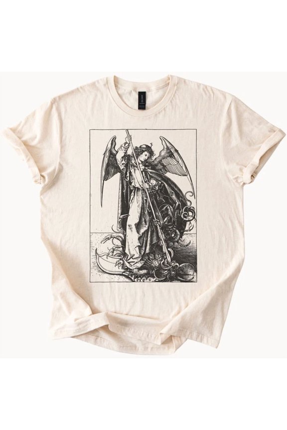 Archangel Slaying Demon Graphic Tee Medieval Angel Shirt Unisex Size S-5Xl Heygategoo Tee