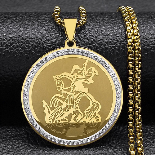 Saint Chain Archangel St.Michael Necklace for Women Men 14K Yellow Gold Golden ...