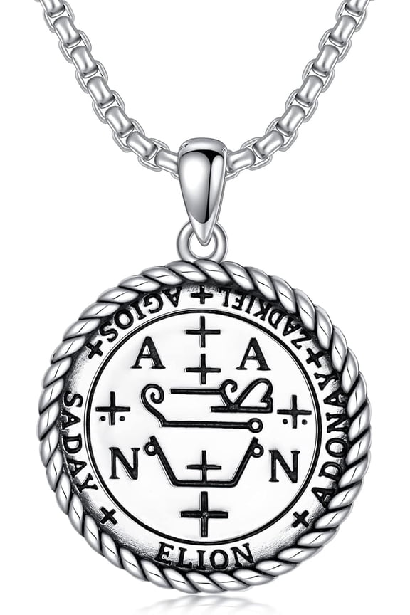Archangel Zadkiel Sigil Necklace 925 Sterling Silver Saint Zadkiel Medallion Talisman Pendant Protection Amulet Jewelry Mercy Angel Sigil Medal Spiritual Gift for Men Women