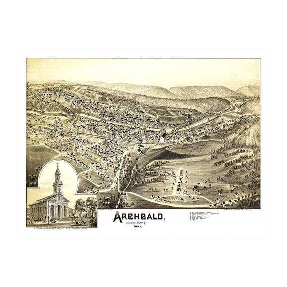 Archbald Art, 1892 Vintage Map of Archbald Pennsylvania, PA History Wall Decor Gift, Old Archbald Map - 36" x 24" Unframed Print