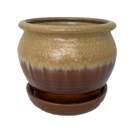 Archdale Ceramic Planter with Attached Saucer - Desert Sun - 6" x 5"