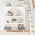 thumbnail image 1 of RiverRidge Arched 35in 6-Cubby Entryway Bookshelf and Storage Organizer with 2 Gray Bins, 1 of 7