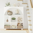 thumbnail image 1 of RiverRidge Arched 35in 6-Cubby Entryway Bookshelf and Storage Organizer with 2 Taupe Bins, 1 of 6