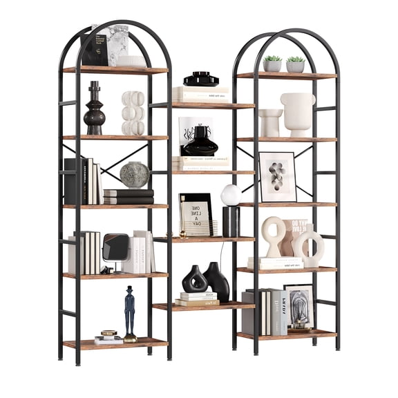 Arched 5-Tier Bookshelf Industrial Tall Bookcase with Open Display Shelves Freestanding Storage Rack for Home Office Living Room Adjustable Convertible Design Black White Colorful