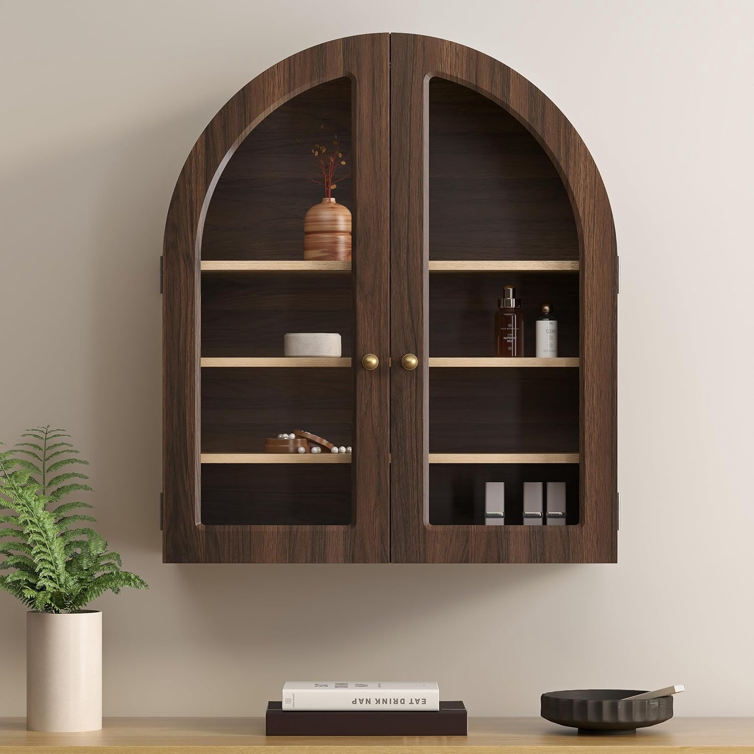Arched Bathroom Wall Cabinet Modern Wooden Display Cabinet with Acrylic ...