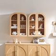thumbnail image 1 of Arched Bathroom Wall Cabinet Set of 2, Over-The-Toilet Storage Cabinet with Glass Doors & Adjustable Shelf, Wood Floating Medicine Cabinet for Bathroom, Laundry, Kitchen, Natural Wood, 1 of 7