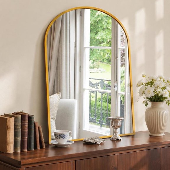 Arched Bathroom Wall Mirror, rust-resistant metal frame, HD explosion-proof glass, suitable for bedroom, entryway and living room