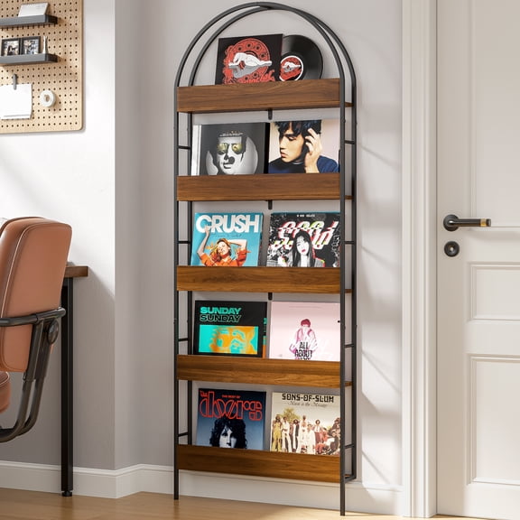 Arched Behind The Door Bookshelf Narrow 5-Tier, Space-Saving Slim Storage Shelf Narrow Shelving Unit for Living Room, Bedroom, Office, Wall Mount