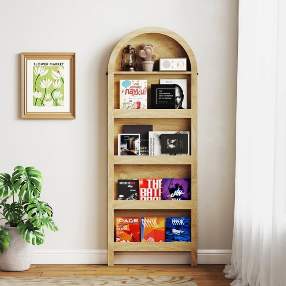 Arched Behind The Door Storage Narrow 5- Tier Open Display Bookshelf Wall Mount Display Rack for Living Room Bedroom
