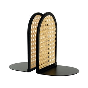 Better Homes & Gardens Arched Black Metal and Natural Rattan Indoor Tabletop Bookends