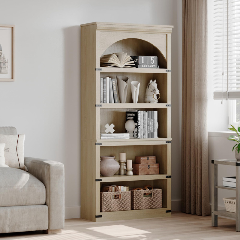 Arched Bookcase, 5 Tier Bookcase Display Racks, Farmhouse Curved ...