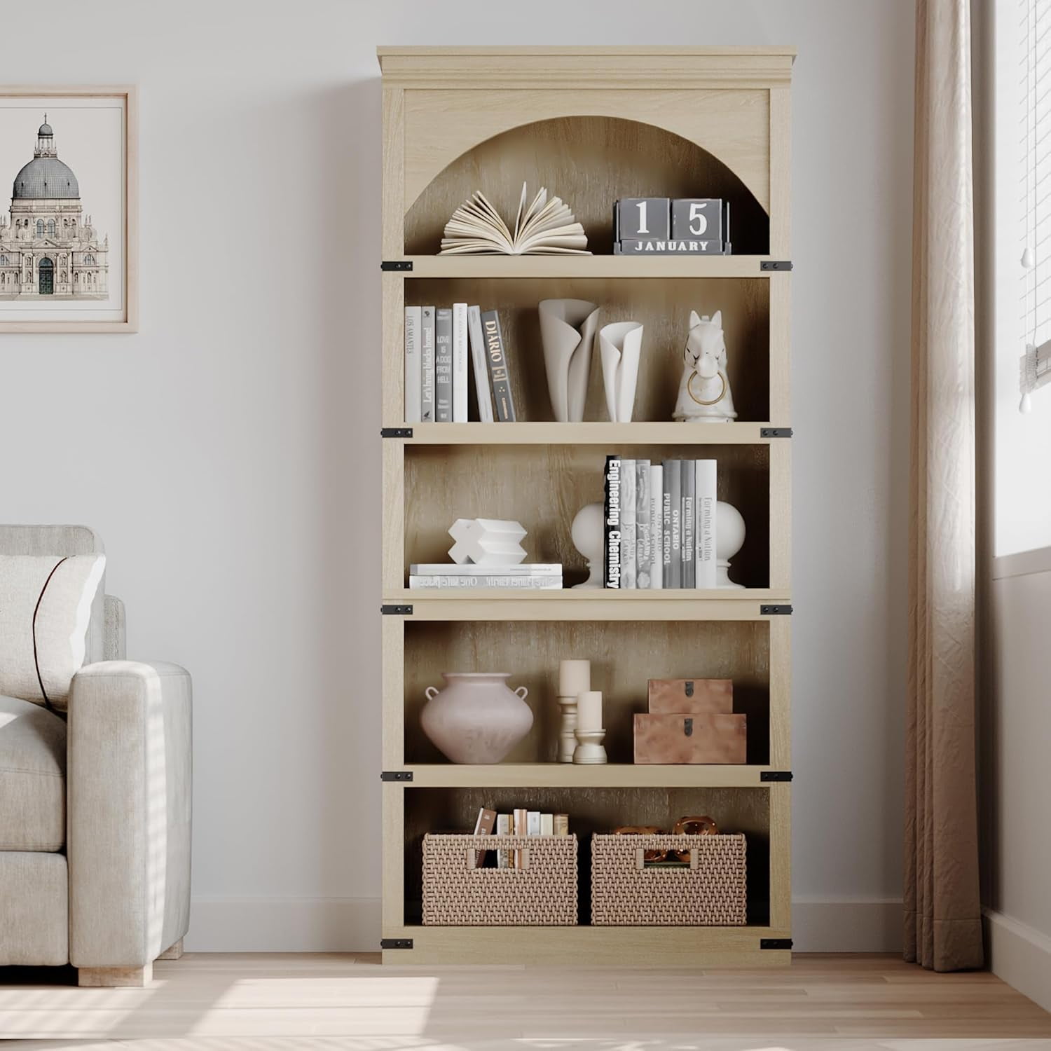 Arched Bookcase,5 Tier Bookcase Display Racks,Farmhouse Curved Storage ...