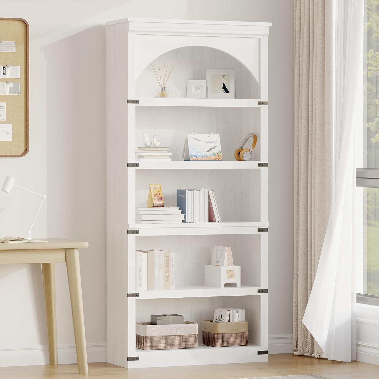 Arched Bookcase,5 Tier Bookcase Display Racks,Farmhouse Curved Storage ...