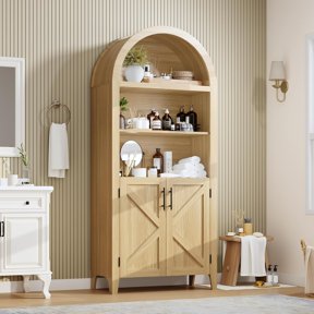 Arched Bookcase with Doors - 5-Tier Open Display Shelf, Modern Bookshelf Storage Cabinet