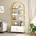 thumbnail image 1 of Arched Bookshelf  4-Tier Open Bookshelf with Drawers Modern Bookcase Display Shelf Racks with Metal Frame Freestanding Tall Storage Organizer for Living Room Easy Assembly Gold, 1 of 7