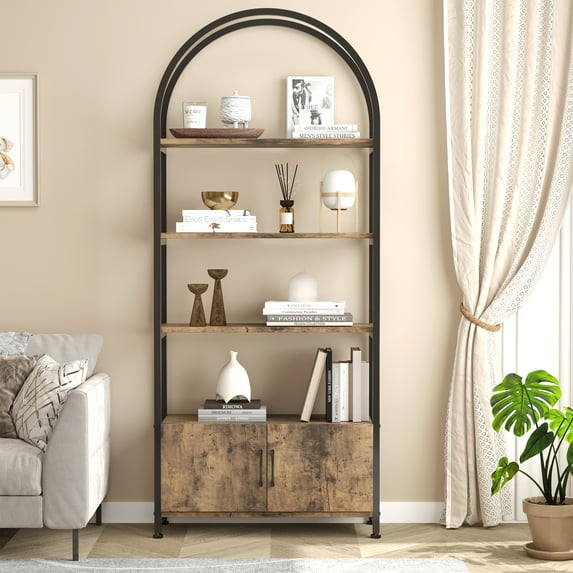 CuisinSmart Arched Bookshelf with Drawers Modern Bookcase, Metal Brown, 48.4 lb