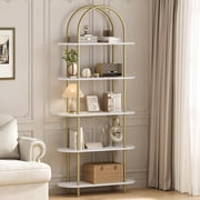 Arched Bookshelf 5 Tier Book Shelf, Industrial Arch Bookcase, Metal Frame, Curved Tall Bookshelf with Open Shelves for Home Office, Living Room, Bedroom