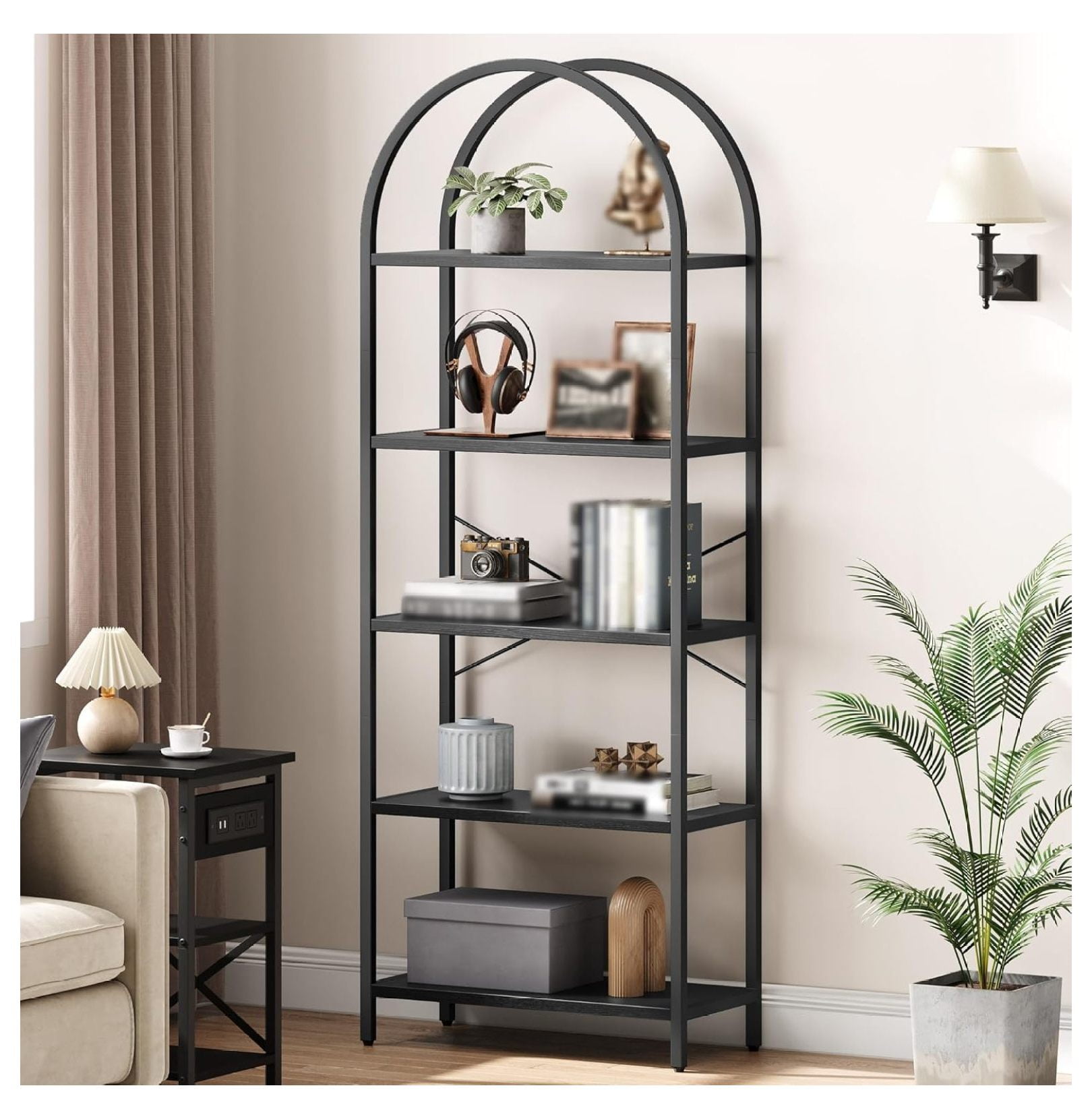Arched Bookshelf, 5-Tier Open Bookshelf, Modern Bookcase Storage ...