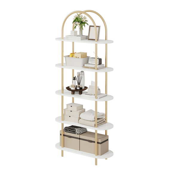 Arched Bookshelf 71" Tall, 5-Tier Freestanding Bookcase with Metal Frame, Open Display Shelf for Living Room, Bedroom, or Home Office
