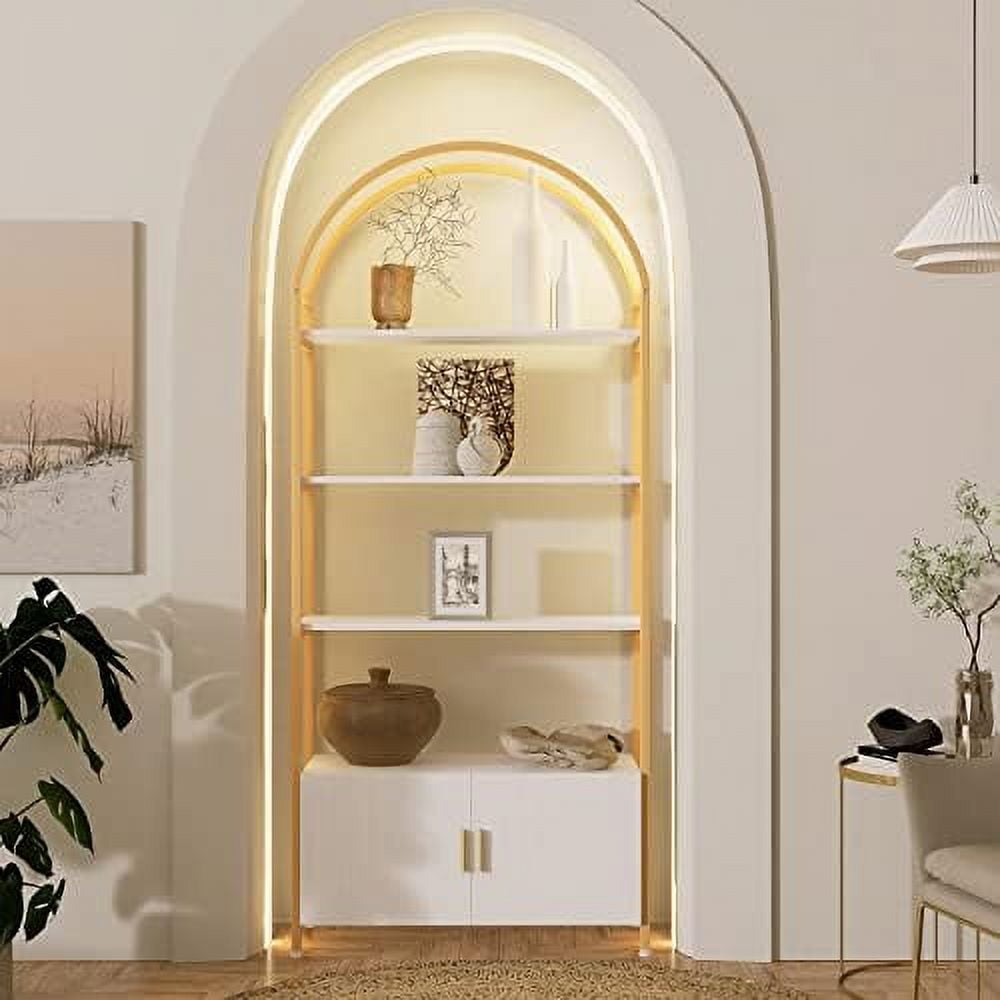Arched Bookshelf Bookcase with Doors 71 Inches Tall Industrial Book