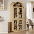 thumbnail image 1 of Arched Bookshelf with Doors and Drawers, 71.4" Farmhouse Bookcase, 15.83" Deep Wooden Display Cabinet, Tall Storage Shelf, Rounded Bookcase for Living Room, Office, Bedroom, 1 of 8