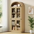 thumbnail image 1 of Arched Bookshelf with Doors Farmhouse Bookcase 15.83in Depth Display Storage Shelves 71.4in Tall Wooden Display Cabinet Rounded Bookcases for Living Room, Kitchen, Office wood, 1 of 7
