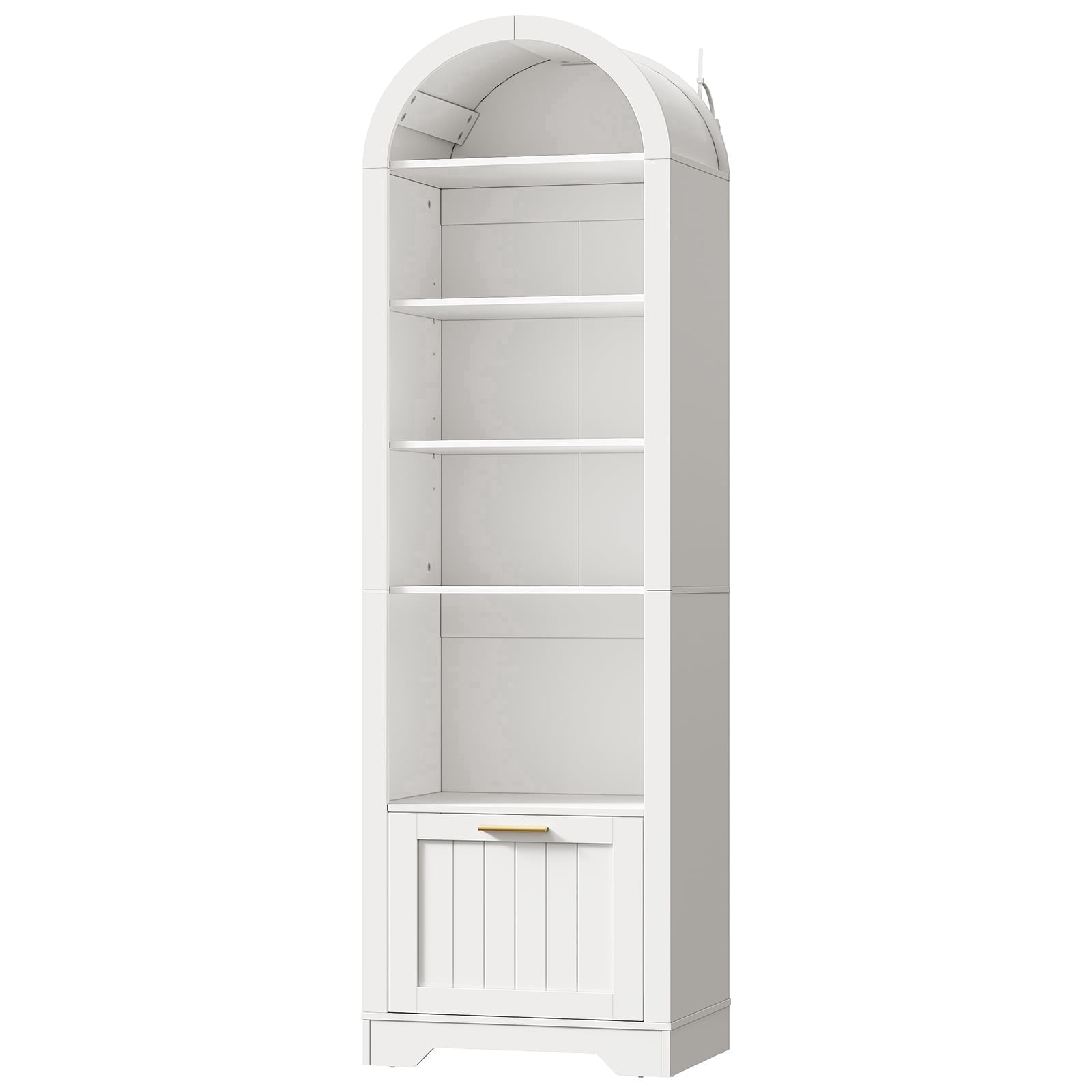 HOOBRO 6-Tier Arched Bookcase with File Drawer & Adjustable Shelves, White