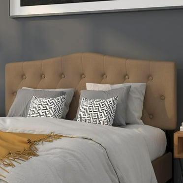 Arched Button Tufted Queen Size Headboard in Dark Brown Fabric