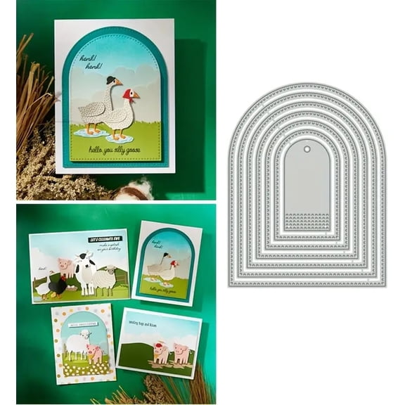 Arched Circle Metal Cuts,Dotted Stitched Nesting Tag Frame Festival Dies Cut Stencils for DIY Photo Decorative Embossing Paper Dies for Scrapbooking Card Making