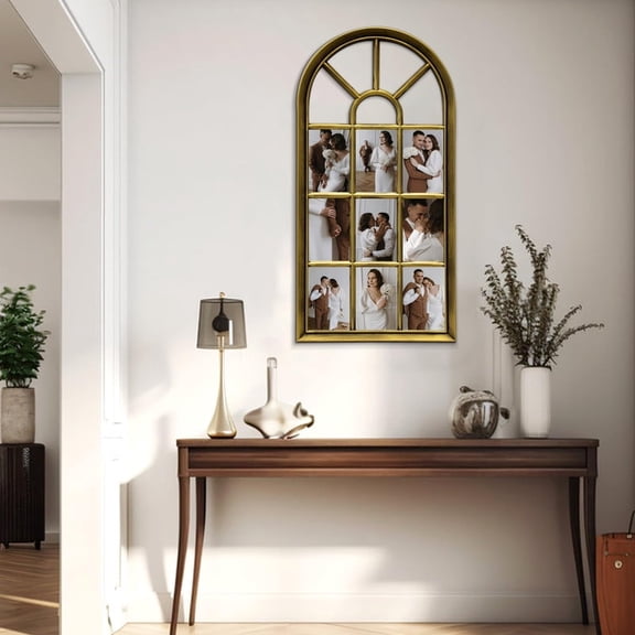 Arched Collage Picture Frame for Wall Decor - Holds 9 PCS 4x6 Photos, Classic Gold PVC Multi Photo Frame with Sawtooth Hook, Ideal for Home Decor and Gifts