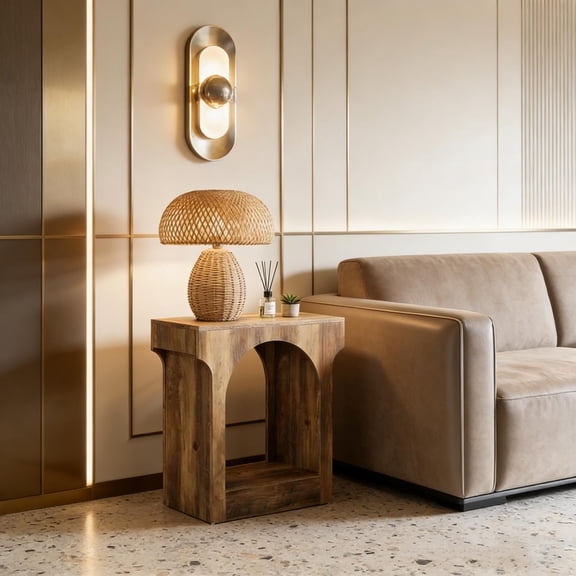 Arched Design End Table with 2-Tier Storage, Tea Table and Hall Table for Living Room or Entryway, Modern Narrow Table with Elegant Curve Details for Home Decor ...