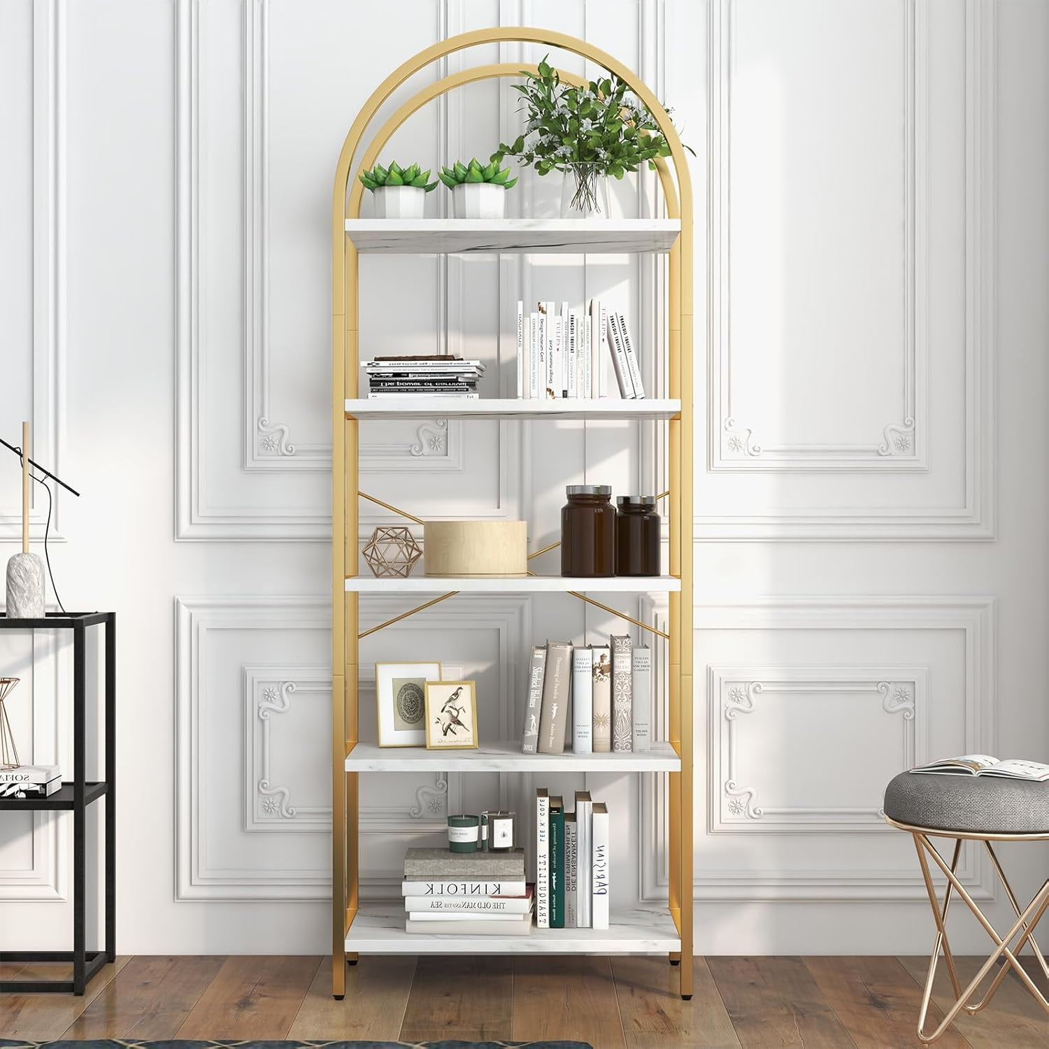 Arched Display Racks Bookshelf 5 Tier Bookcase Tall Standing ...