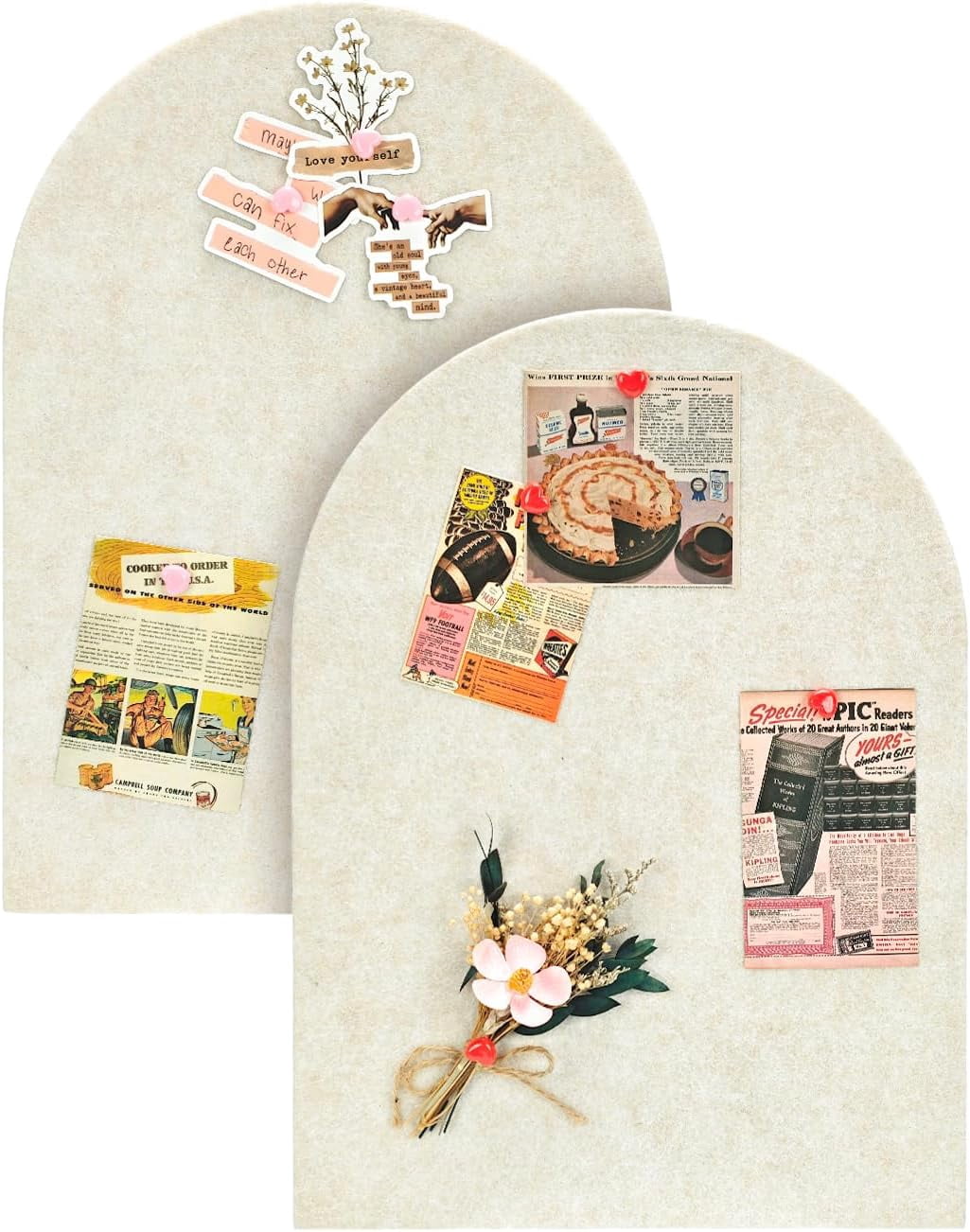 Arched Felt Bulletin Board, Cork Board Alternative for Wall, 10.6in x 14.6in Self-Adhesive Pin 0.35" Thick 2 Pack Home Office Decor (Camel-2727-2p)