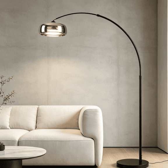 Arched Floor Lamp with Adjustable LED Shade, Modern Minimalist Metal Arc Lamp with 180 Angle & Telescopic Adjustment, Stable Marble Base for Living Room, Bedroom, Office