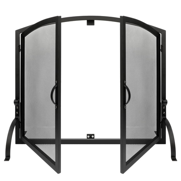 Arched Freestanding Fireplace Screen With Double Mesh Doors, Standard