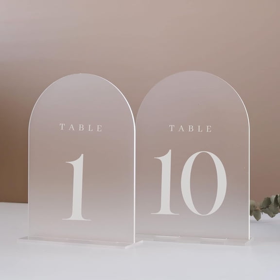 Arched Frosted Acrylic Table Numbers 1-10 with Clear Stand Minimalist White Print Table Signs Wedding Table Markers for Wedding Reception Bridal Shower Banquet Table Decor