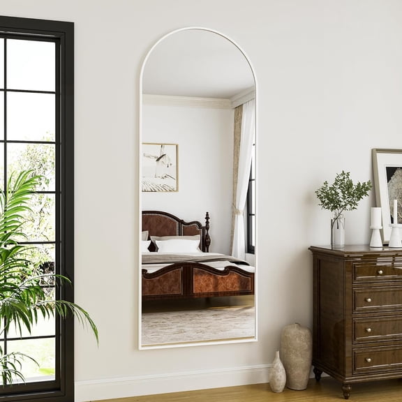 Arched Full Length Floor Mirror 64"L x 21"W Aluminum Frame White