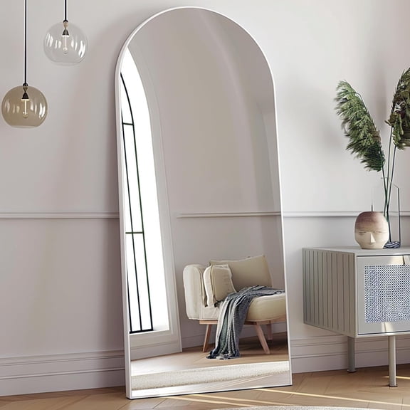 Arched Full Length Floor Mirror 70" x 26" with Aluminum Alloy Frame White