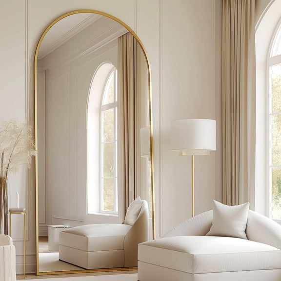 Arched Full Length Floor Mirror 70" x 26" with Aluminum Alloy Frame in Gold