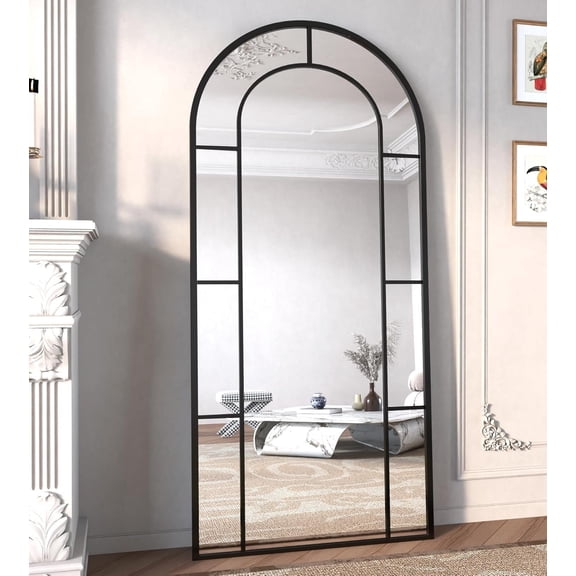 Arched Full Length Mirror, 56"x22" Mirror Full Length, Floor Length Standing Mirrors, Large Wall Mounted Window Pane Mirrors, or Leaning (Black)