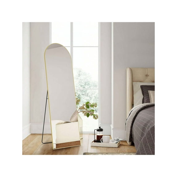 Arched Full Length Mirror 64"X21" For Bedroom, Full Body Mirror With Stand, Hanging Or Leaning For Wall, Aluminum Alloy Thin Frame Floor Standing For Living Room, Tall, Black