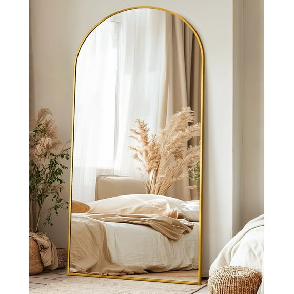 Arched Full Length Mirror, 76"L x 34"W, Floor Mirror Freestanding, Floor Standing Full Body Mirror with Stand for Bedroom, Hanging Mounted for Living Room Cloakroom, Gold