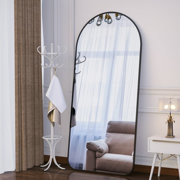 Arched Full Length Mirror, Large Floor Mirror with Aluminum Frame, Hanging or Leaning Against Wall, 70.8'' x 32'' Full Body Mirror for Living Room, Bedroom, Bathroom, Cloakroom, Hallway