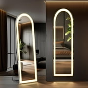 Arched Full Length Mirror with LED Lights, 60"x16" Lighted Floor Standing Mirror with Stand