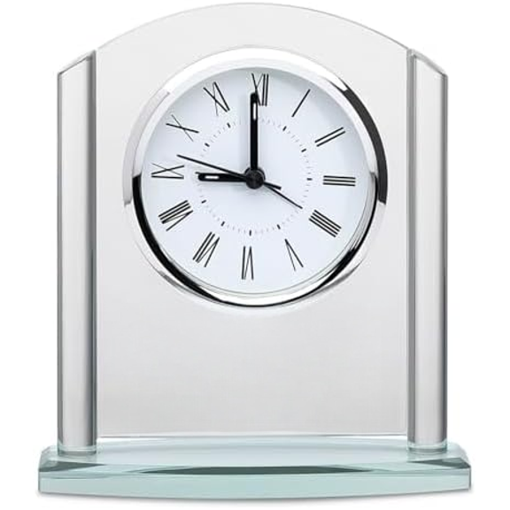 | Arched Glass Personalized Desk Clock with Silver Accents and Custom Engraving$$Home Decor, Kitchen, & Other