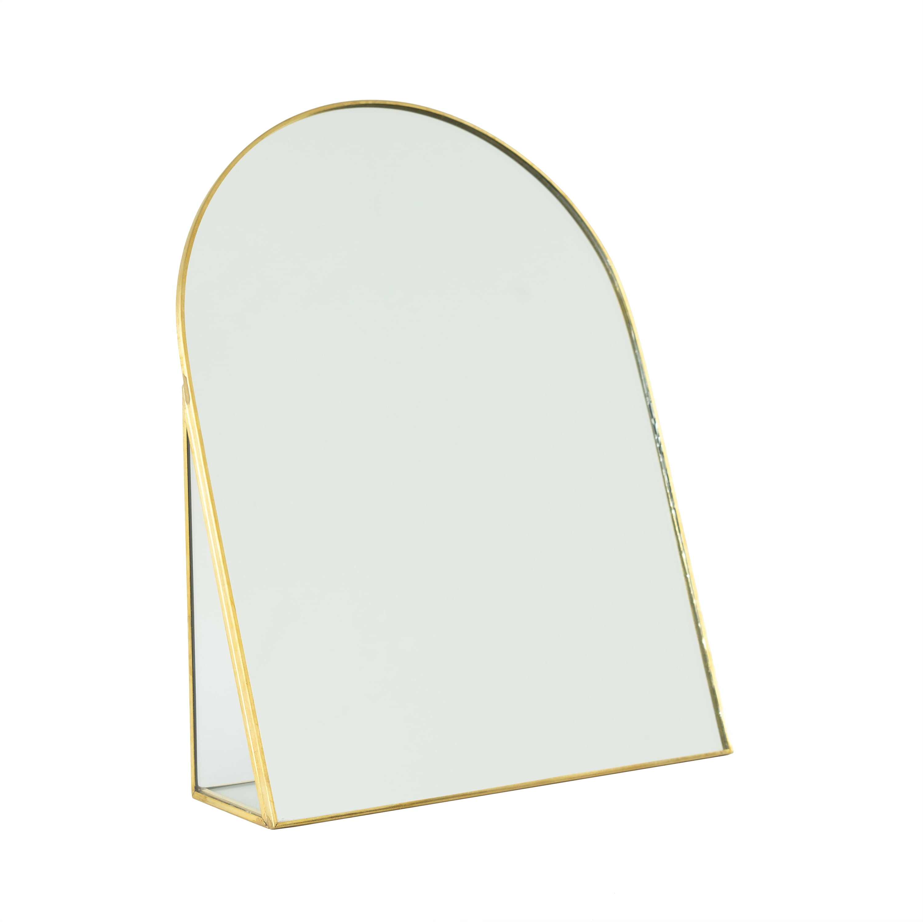 Arched Gold Metal 9.5" Decorative Slanted Tabletop Mirror